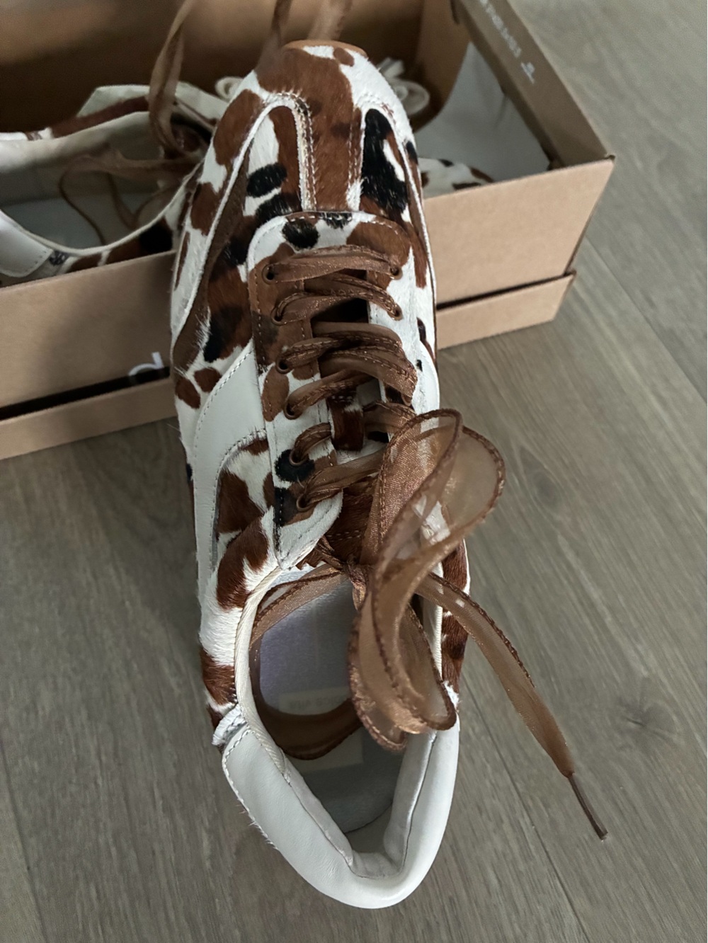 Ladies Brown and White Cow-Print Sneakers - Stylish Everyday Shoes - Picture 6 of 6